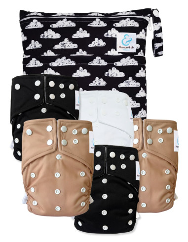 lot de 5 Couches lavables intégrales évolutives tout en un avec insert en bambou et double goussets