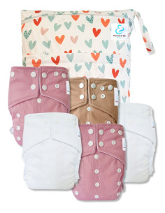 lot de 5 Couches lavables intégrales évolutives tout en un avec insert en bambou et double goussets