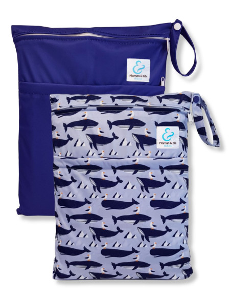 Set of 2 waterproof bags to store and carry the washable layers and baby swimsuit