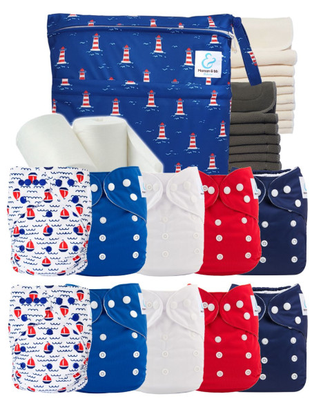 Pack complet couches lavables bambou inserts sac imperméable et voiles de protection