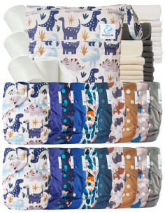Mega pack couches lavables TE2 + 10 inserts bambou + 10 inserts microfibre + sac imperméable + voiles de protection