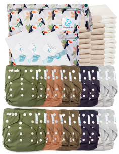 Paquete completo pañales Lavable TE2 certificado Oeko Tex® + 20 insertos de algodón + 10 inserciones de bambú + bolsa + velas pr