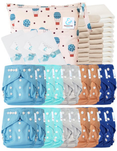 Paquete completo Layables lavables TE3 Certified Oeko TEX® + 20 Inserciones de algodón + 10 inserciones de bambú + bolsa + velas