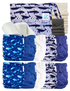 Vol pack windeln Wasbaar Te2 + 10 Bamboe Inserts + 10 Houtskool Inserts + Waterdichte tas + beschermende zeilen