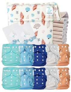Complete Pack Ladable Diapers Pocket Diaper Sensitive + 10 Cotton Inserts + Waterproof Bag + Protective Sails