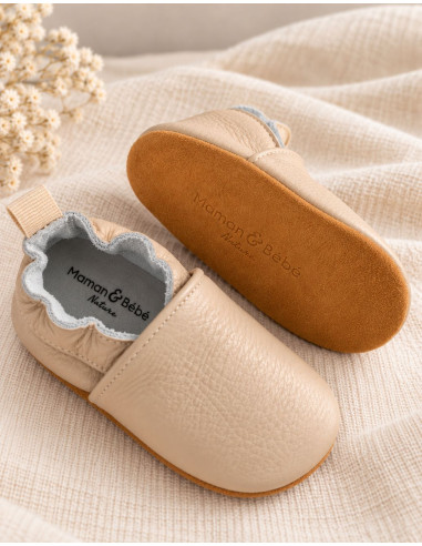 Leather Baby Slippers - Cream | Maman & Bébé Nature