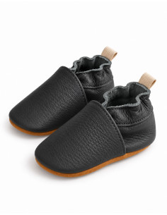 Weiche Leder-Baby-Slipper - Slate