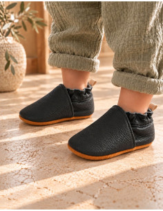 Soft Leather Baby Slippers - Slate 2