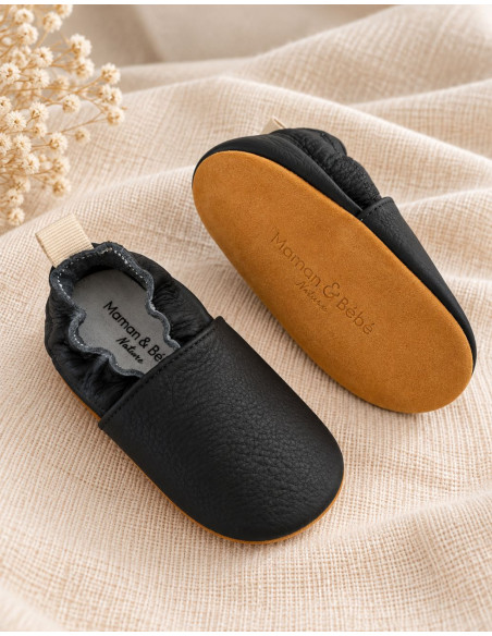 Soft Leather Baby Slippers - Slate