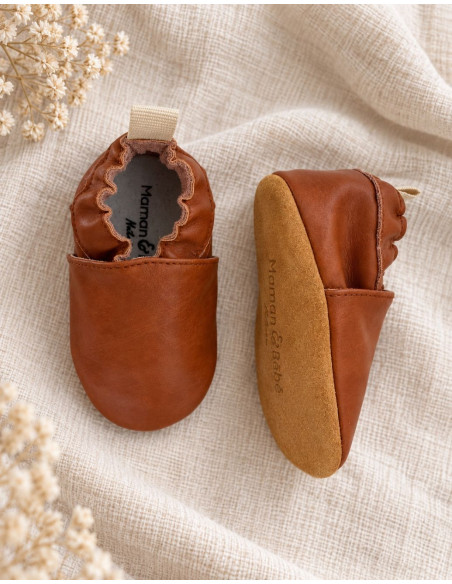 Patucos de piel para bebé – Camel | Maman & Bébé Nature