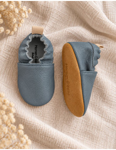 Leder-Babyschuhe mit rutschfester Sohle – Mineralblau 2
