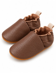 Zachte lederen baby slipper - chocolade
