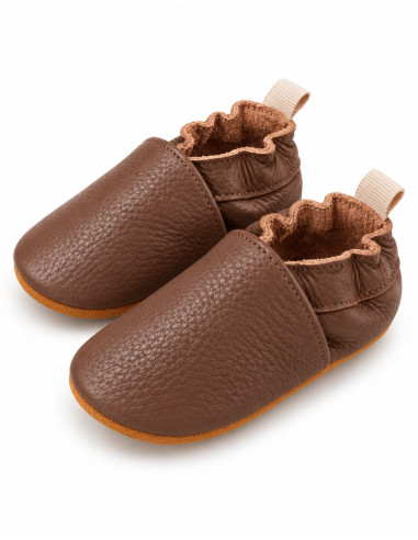 Soft Leather Baby Slippers - Chocolate