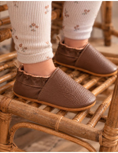 Chausson bébé en cuir souple - Chocolat 2