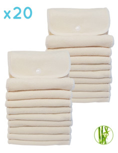 Set of 20 bamboo and microfiber inserts with pressure button for washable layers te2