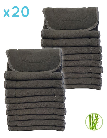 Set of 20 inserts in bamboo charcoal and microfiber for washable layers