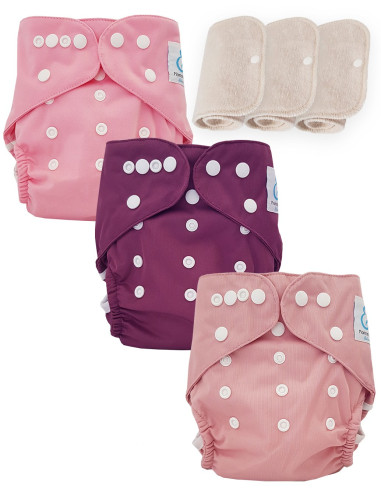 Lot de 3 couches lavables certifiées Oeko Tex et 3 inserts en coton Oeko tex