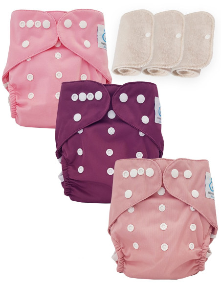 Lot de 3 couches lavables certifiées Oeko Tex et 3 inserts en coton Oeko tex