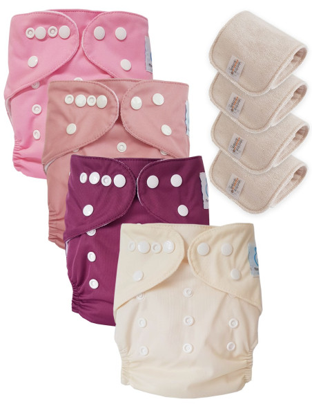 Lot de 4 Couches lavables tout en Un Te1 certifiées OEKO TEX