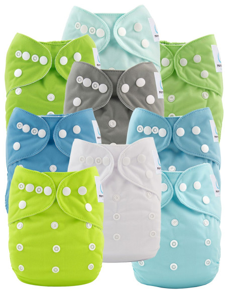 Gros lot de Couches lavables te1 évolutives et inserts tons bleus