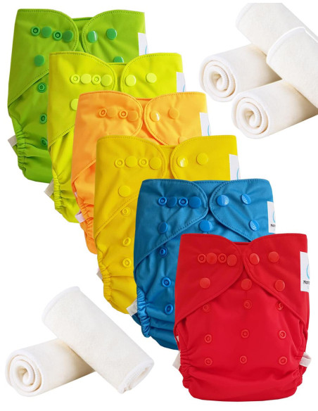 Lot 6 Washable layers while two TE2 with double gussets + 6 microfiber inserts
