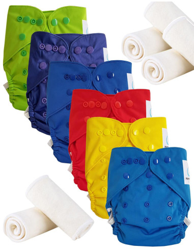 Partij 6 windeln Wasbaar alle twee TE2 met dubbele parlementsleden + 6 microfiber-inserts