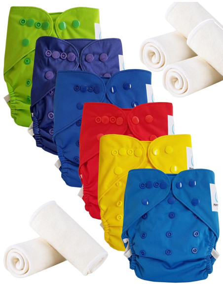 Lot 6 Washable layers while two TE2 with double gussets + 6 microfiber inserts