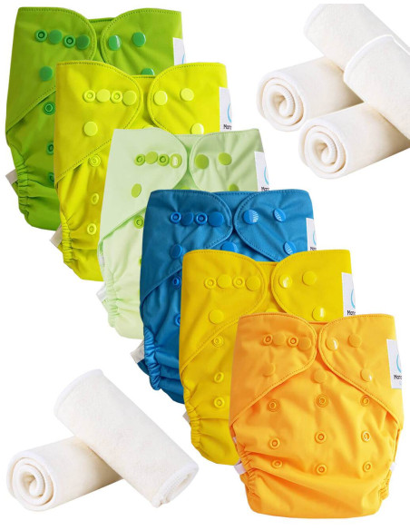 Lot 6 Washable layers while two TE2 with double gussets + 6 microfiber inserts
