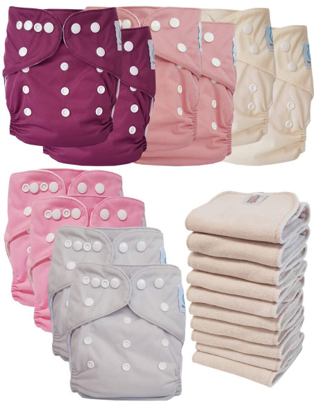 Lot de 10 Couches lavables tout en Un TE1 certifiées OEKO TEX