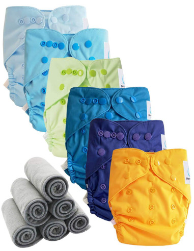 Lot 6 Washable layers while two te2 with double gussets + 6 bamboo inserts