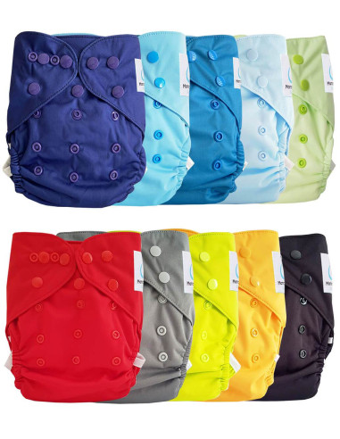 Lot 10 couches lavables tout en deux Te2 à doubles goussets