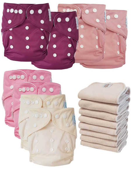 Lot de 8 Couches lavables tout en Un Te1 certifiées OEKO TEX