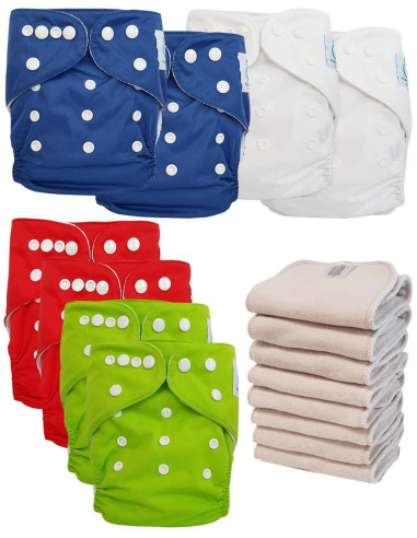 Lot de 8 Couches lavables tout en Un Te1 certifiées OEKO TEX