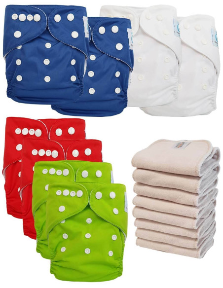 Lot de 8 Couches lavables tout en Un Te1 certifiées OEKO TEX