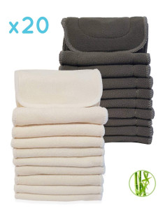 Large set of 20 bamboo inserts for washable diapers