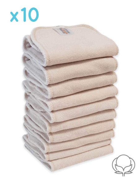 Conjunto de 10 inserciones de algodón certificado Oeko Tex para capas lavables, mientras que uno