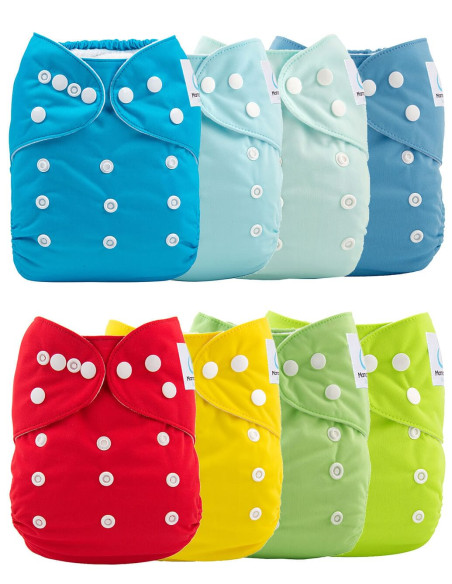 Lot de 8 couches lavables evolutives unies garçon + 8 inserts