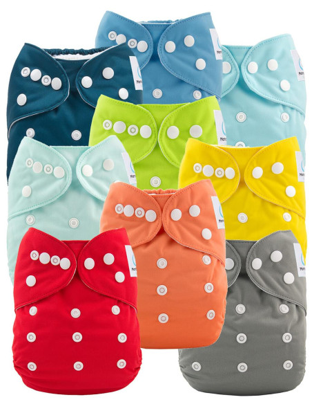 Gros lot de Couches lavables te1 évolutives et inserts tons bleus