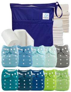 Pack complet 10 couches lavables inserts sac imperméable et voiles de protection