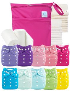 Pack complet 10 couches lavables inserts sac imperméable et voiles de protection