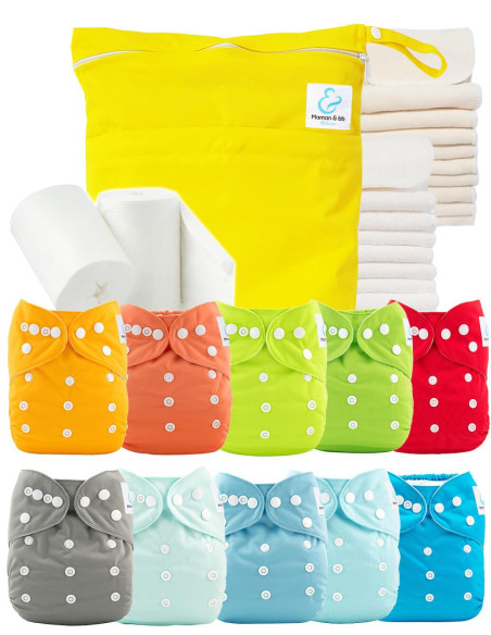 Paquete Complete 10 capas Inserciones lavables Bolsa impermeable y velas protectoras
