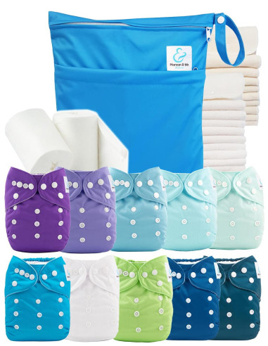 Pack complet tons bleus 10 couches lavables inserts sac imperméable