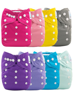 Lot de 8 couches lavables évolutives tons roses + 8 inserts microfibre