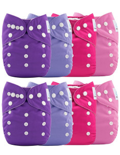 Lot de 8 couches lavables te1 évolutives + 8 inserts en microfibre