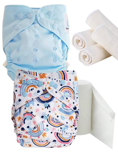 pack découverte , kit de démarrage couches lavables insert et feuillets de protection