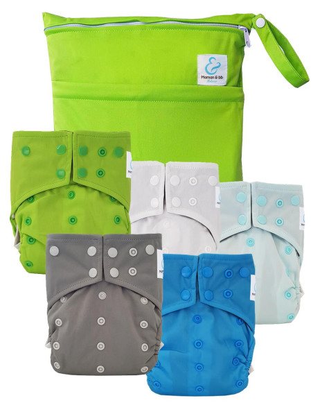 Lot de 5 Couches lavables intégrales évolutives tout en un insert en bambou