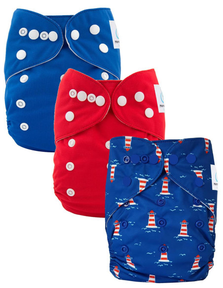 Lot de 3 couches lavables évolutives et leur insert en microfibre ultra absorbants