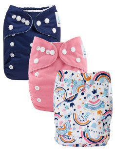 Lot de 3 couches lavables évolutives et leur insert en microfibre ultra absorbants