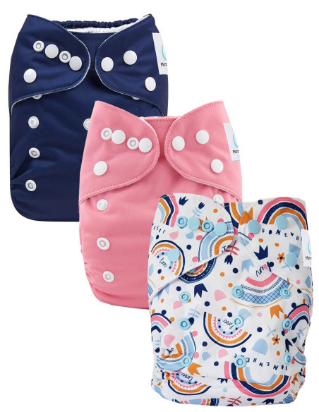 Lot de 3 couches lavables évolutives et leur insert en microfibre ultra absorbants