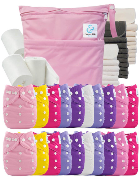 Mega pack 20 couches lavables + inserts + voiles de protection et son sac imperméable